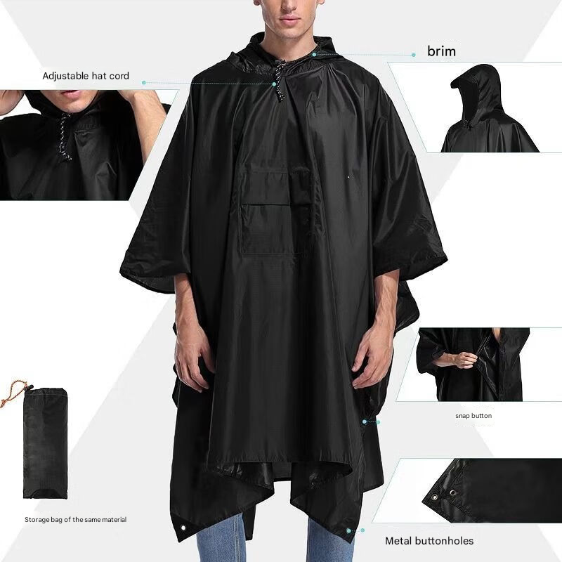 Orange 3-in-1 Multifunctional Outdoor Rain Poncho - Ground Mat & Shelter - Lightweight & Waterproof for Hiking & Camping