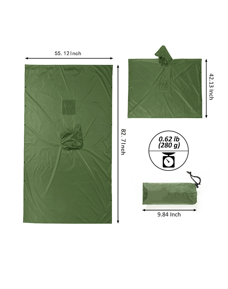 Orange 3-in-1 Multifunctional Outdoor Rain Poncho - Ground Mat & Shelter - Lightweight & Waterproof for Hiking & Camping