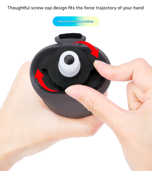 Black Collapsible Handheld Running Flask - 350ml Lightweight Silicone Water Bottle with Bite Valve