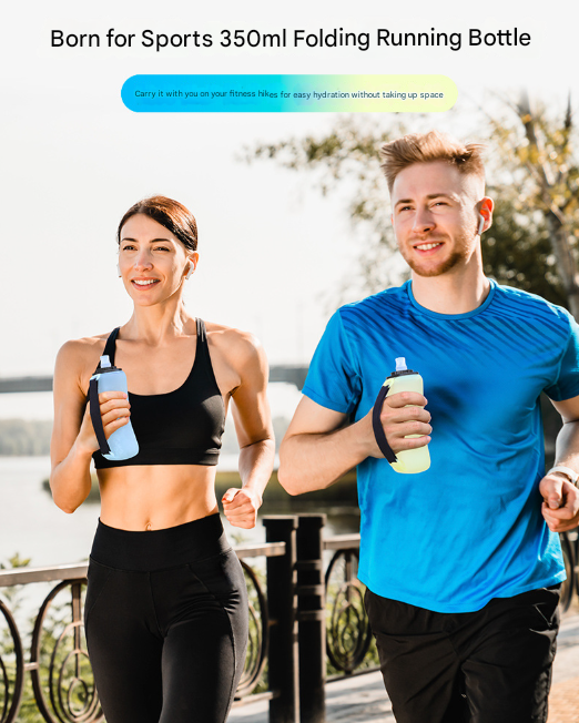 Yellow Collapsible Handheld Running Flask - 350ml Lightweight Silicone Water Bottle with Bite Valve