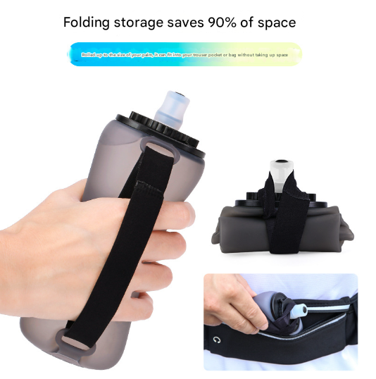 Yellow Collapsible Handheld Running Flask - 350ml Lightweight Silicone Water Bottle with Bite Valve