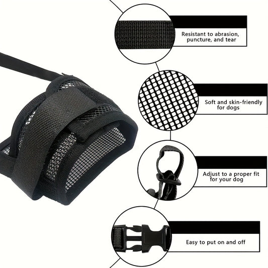 3 Pcs Size L Black Breathable Mesh Dog Muzzle - Soft & Comfortable Guard to Prevent Biting, Allows Panting and Drinking