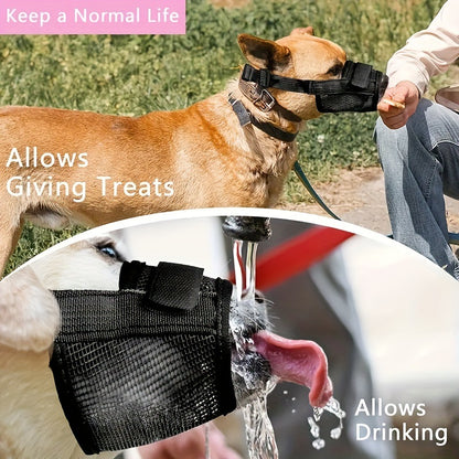 3 Pcs Size L Black Breathable Mesh Dog Muzzle - Soft & Comfortable Guard to Prevent Biting, Allows Panting and Drinking
