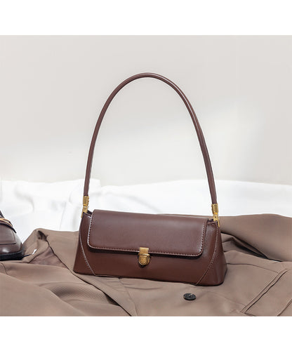 Beige Elegant Vintage Baguette Shoulder Bag - Chic PU Leather Underarm Purse with Gold Clasp