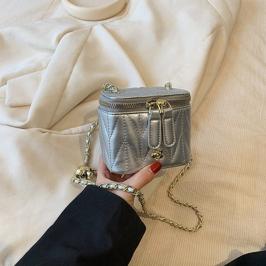 Silver Chic Quilted Mini Box Crossbody Bag - Luxury Style Chain Purse for Women