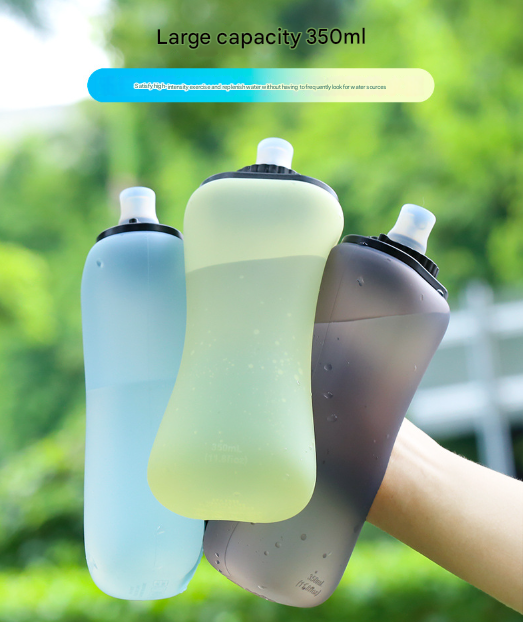 Yellow Collapsible Handheld Running Flask - 350ml Lightweight Silicone Water Bottle with Bite Valve