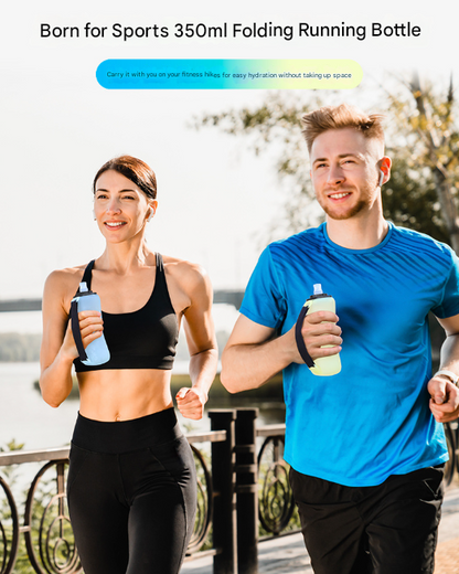 Yellow Collapsible Handheld Running Flask - 350ml Lightweight Silicone Water Bottle with Bite Valve