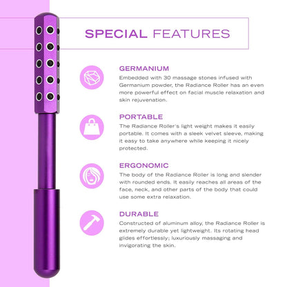 Silver Germanium Stone Facial Roller - Uplifting & Sculpting Beauty Massager for Face and Body