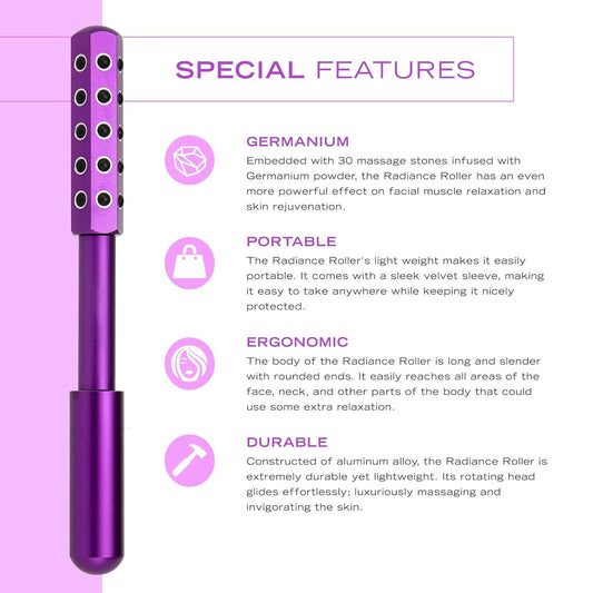 Silver Germanium Stone Facial Roller - Uplifting & Sculpting Beauty Massager for Face and Body